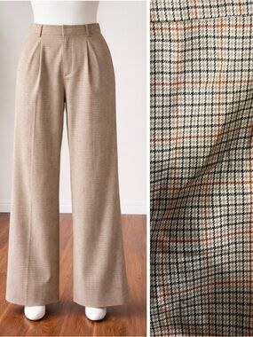 Zara Wide Leg High-Waist Plaid Trousers in size XL